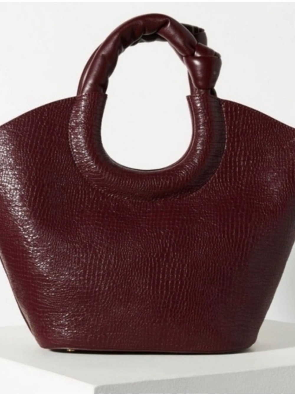 Anthropologie Burgundy Textured Round-Handle Tote